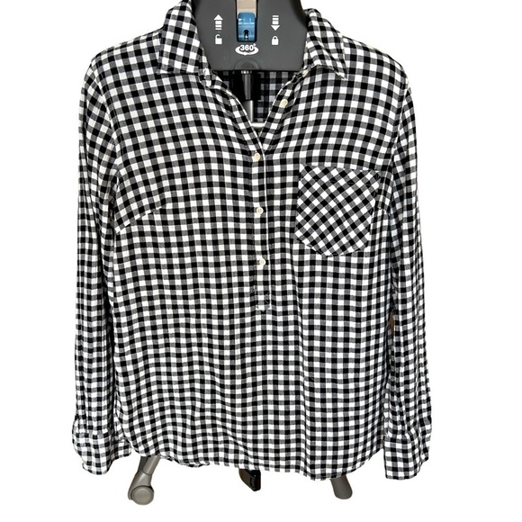 Merona black and white checkerboard gingham/buffalo plaid cotton long sleeve - Picture 1 of 8